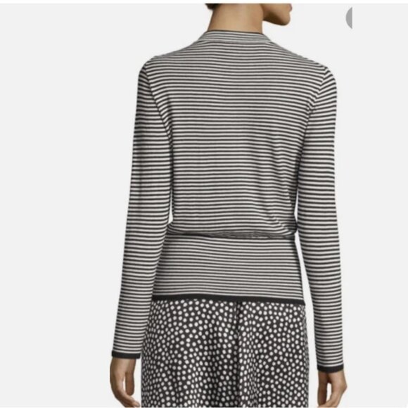 Kate Spade JazzThings Up Rosette Cashmere Roses Stripe Cardigan Cotton Sweater L - Picture 2 of 16